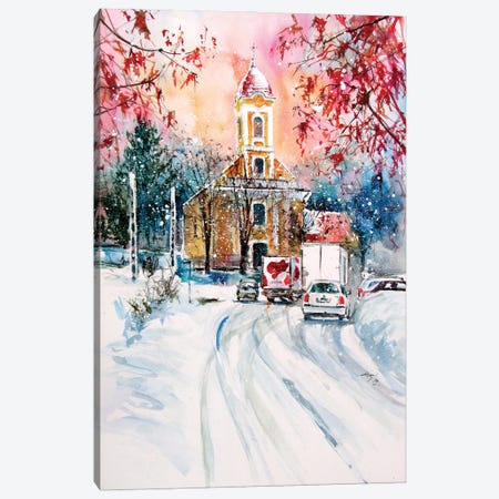 Small Village At Winter Canvas Print #AKV484} by Anna Brigitta Kovacs Canvas Art Print
