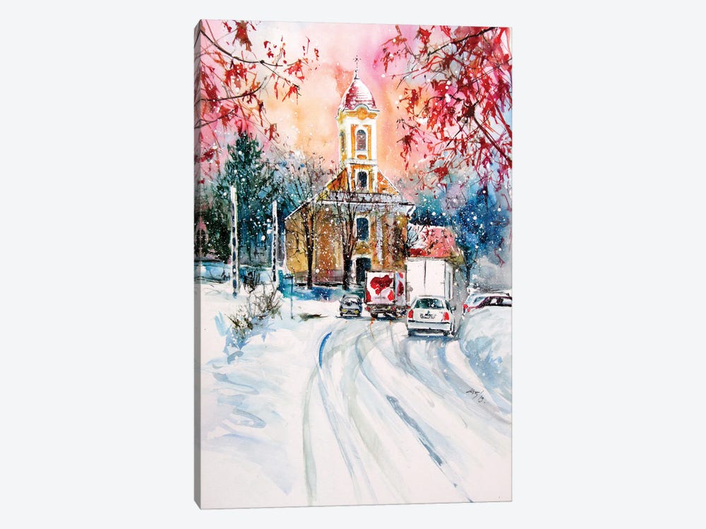 Small Village At Winter by Anna Brigitta Kovacs 1-piece Canvas Print