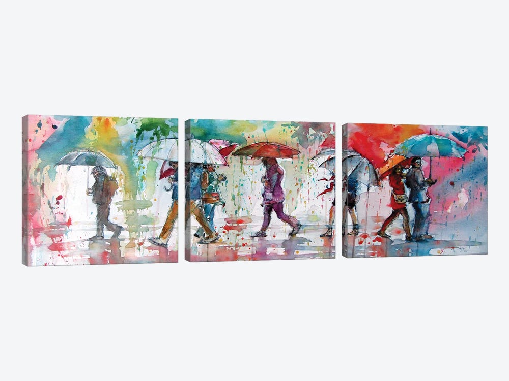 It Is Raining by Anna Brigitta Kovacs 3-piece Canvas Art