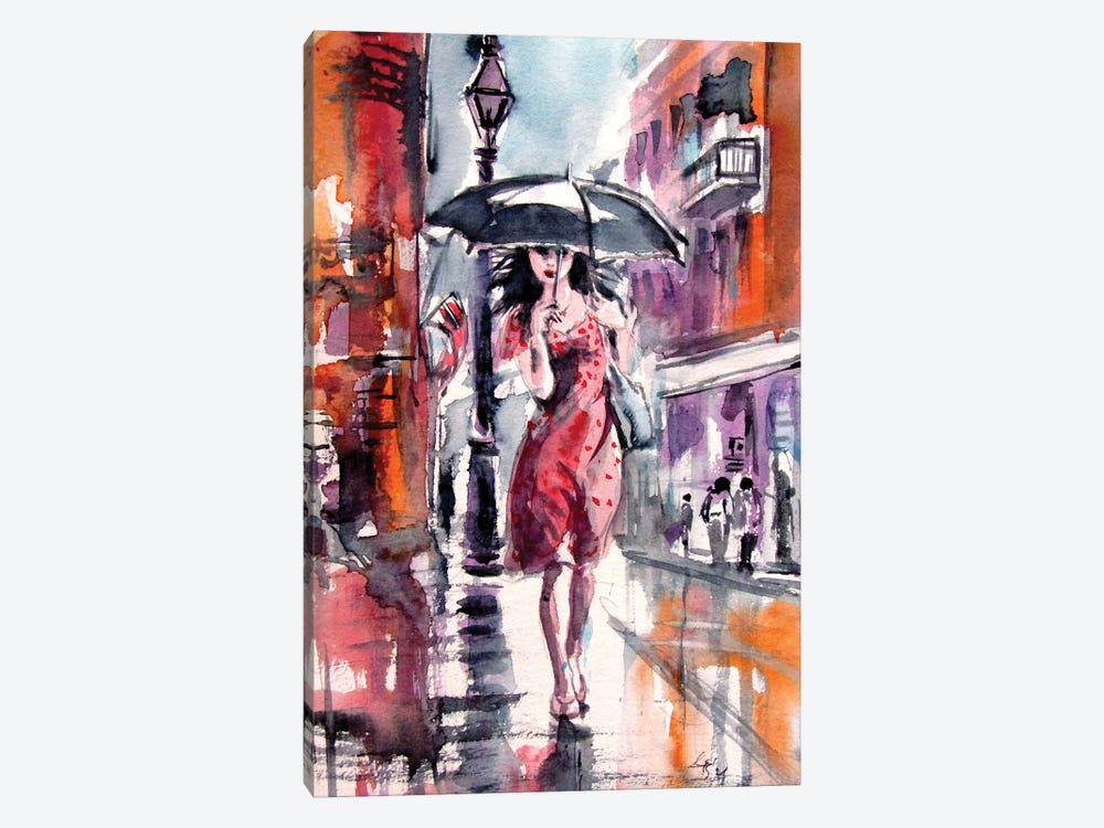 Pretty Girl With Umbrella by Anna Brigitta Kovacs 1-piece Canvas Artwork