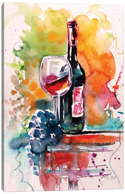 Wine And Grape Canvas Art Print - Grape Art