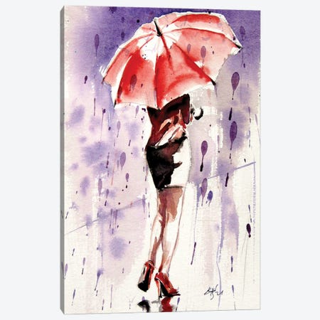 Pretty Girl With Red Umbrella Canvas Print #AKV494} by Anna Brigitta Kovacs Canvas Wall Art