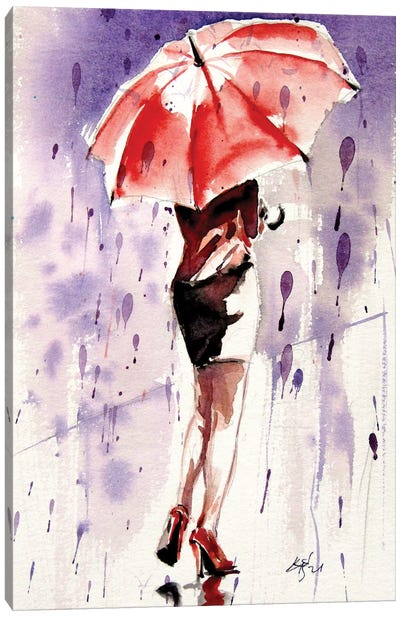 Pretty Girl With Red Umbrella Canvas Art Print - Legs