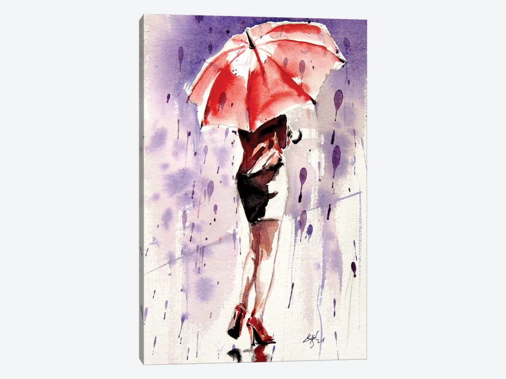 Pretty Girl With Red Umbrella by Anna Brigitta Kovacs 1-piece Canvas Art