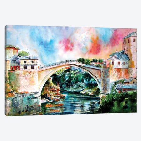Mostar Bridge II Canvas Print #AKV503} by Anna Brigitta Kovacs Canvas Art Print