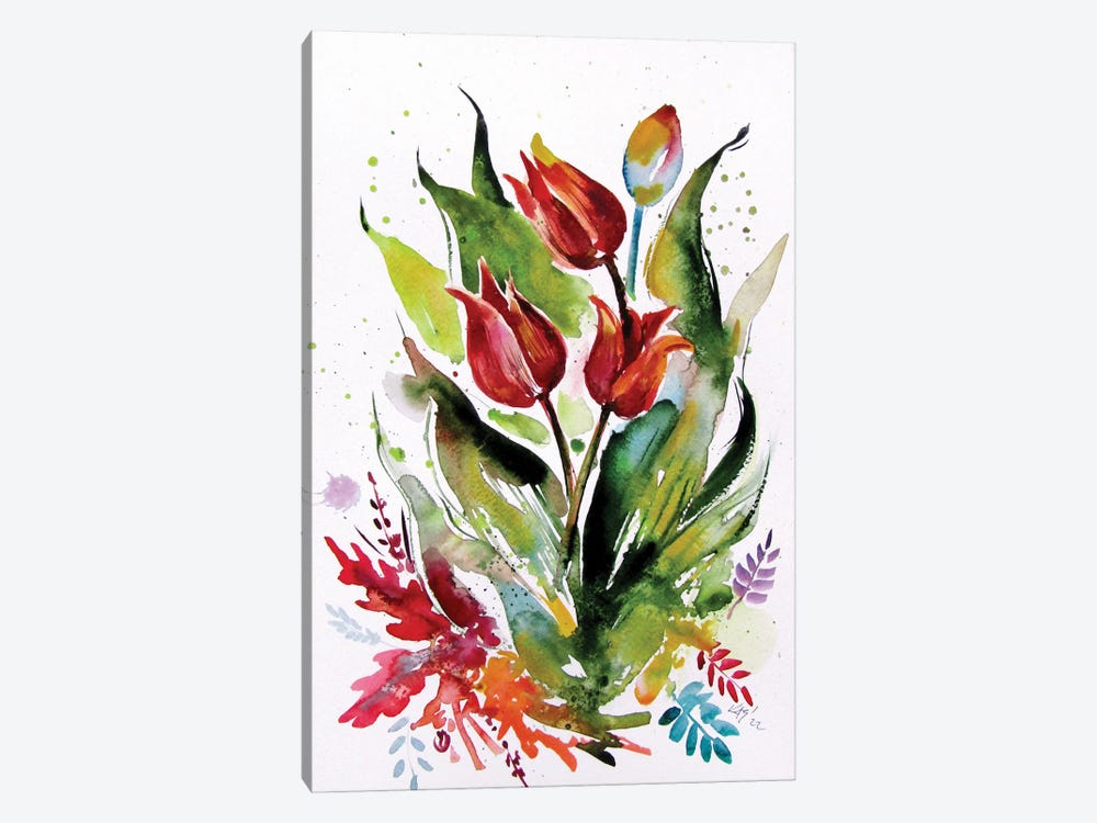 Tulips In Garden by Anna Brigitta Kovacs 1-piece Canvas Print