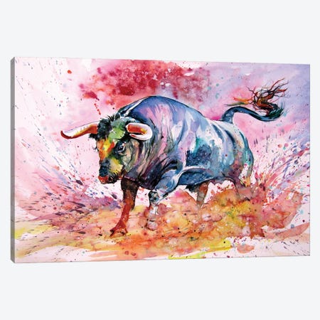 Running Bull II Canvas Print #AKV530} by Anna Brigitta Kovacs Canvas Wall Art