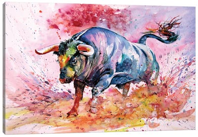 Running Bull II Canvas Art Print - Bull Art