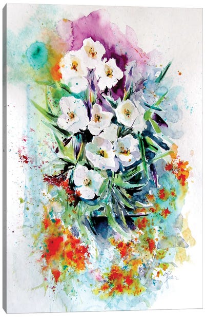 White Florals Canvas Art Print - Anna Brigitta Kovacs