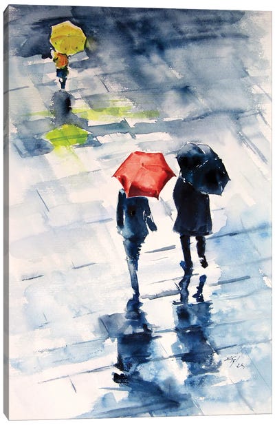 Family With Umbrellas Canvas Art Print - Anna Brigitta Kovacs