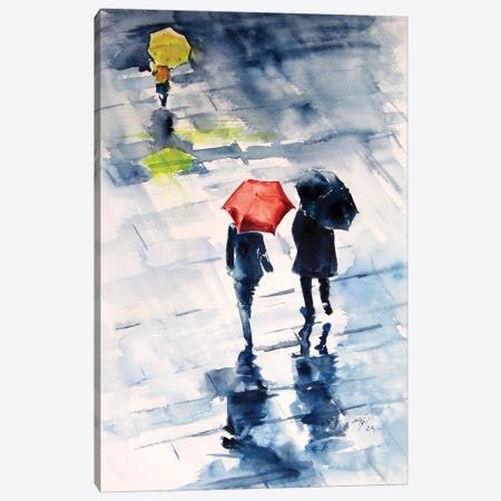Family With Umbrellas Canvas Print #AKV542} by Anna Brigitta Kovacs Canvas Print