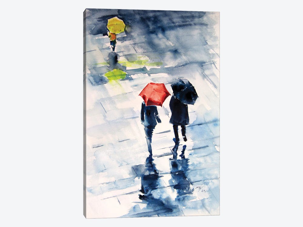 Family With Umbrellas by Anna Brigitta Kovacs 1-piece Canvas Wall Art