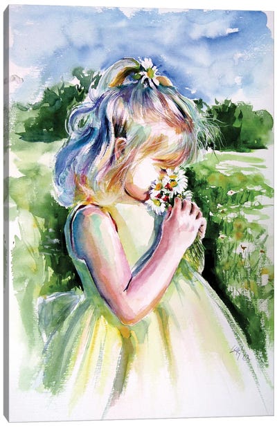 Girl With White Flowers Canvas Art Print - Anna Brigitta Kovacs