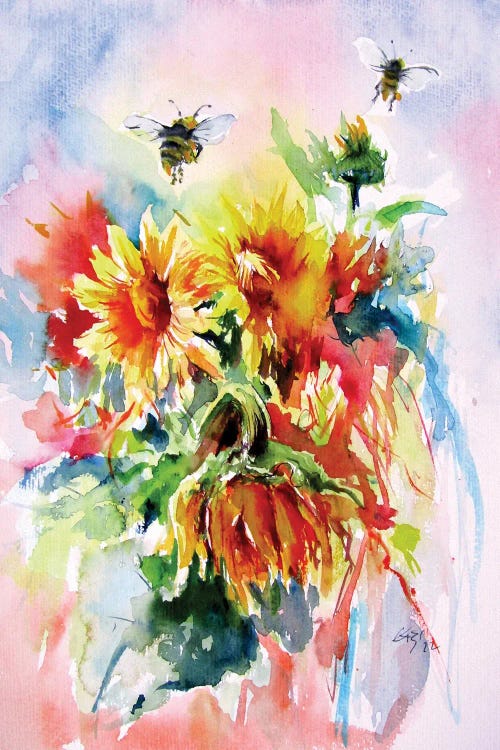 Sunflowers With Bees