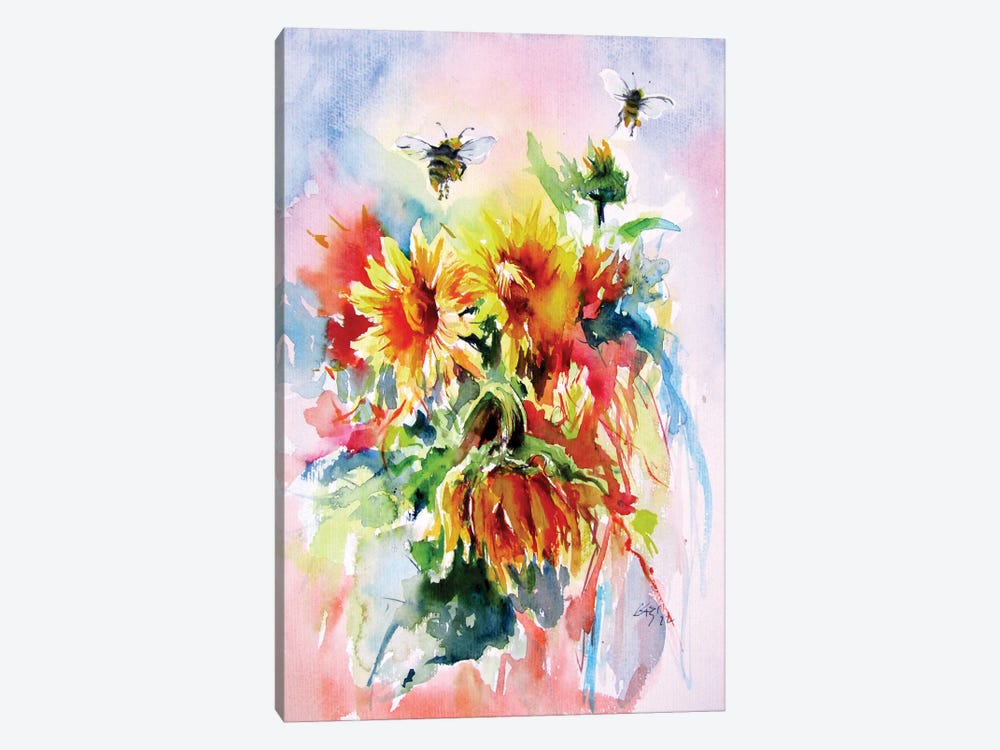 Sunflowers With Bees by Anna Brigitta Kovacs 1-piece Canvas Artwork