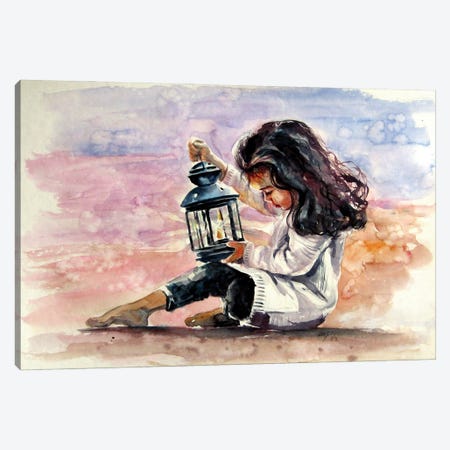 Girl With Lamp Canvas Print #AKV548} by Anna Brigitta Kovacs Canvas Art Print
