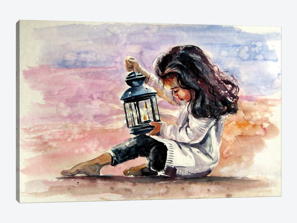 Girl With Lamp by Anna Brigitta Kovacs 1-piece Canvas Wall Art
