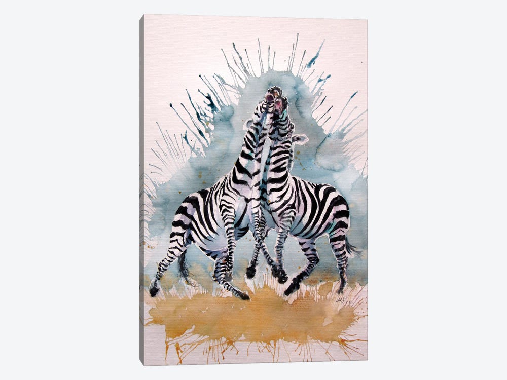Playing Zebras by Anna Brigitta Kovacs 1-piece Canvas Art