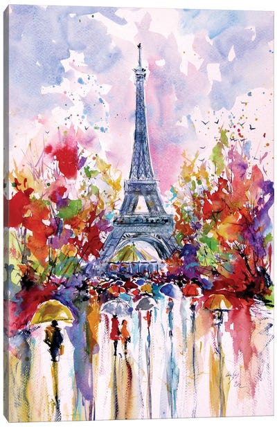 Eiffel Tower At Fall Canvas Art Print - Anna Brigitta Kovacs