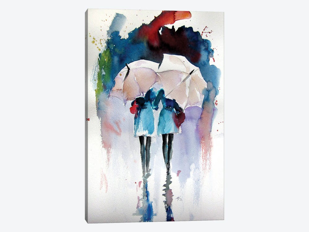 Girlfriends With Umbrellas by Anna Brigitta Kovacs 1-piece Canvas Art Print