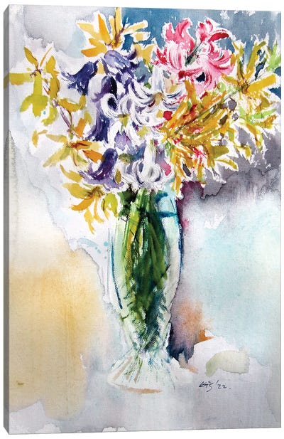 Still Life With Some Spring Flowers Canvas Art Print - Anna Brigitta Kovacs