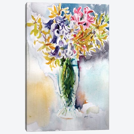 Still Life With Some Spring Flowers Canvas Print #AKV566} by Anna Brigitta Kovacs Canvas Artwork