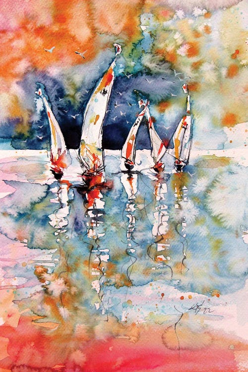 Sailboats With Birds