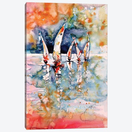 Sailboats With Birds Canvas Print #AKV574} by Anna Brigitta Kovacs Art Print