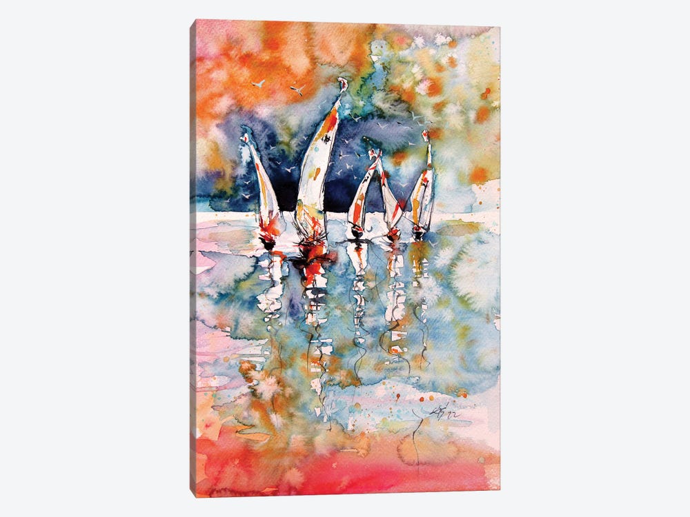 Sailboats With Birds by Anna Brigitta Kovacs 1-piece Canvas Art Print