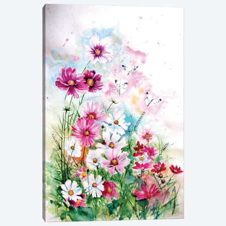 Cosmos Flowers With Butterlies Canvas Print #AKV583} by Anna Brigitta Kovacs Canvas Art Print