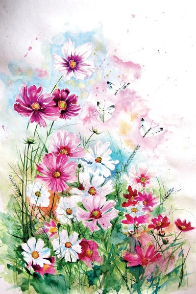 Cosmos: Cosmos Flowers With Butterlies by Anna Brigitta Kovacs