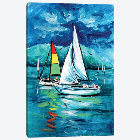 Sailboats In Balaton Canvas Print #AKV584} by Anna Brigitta Kovacs Canvas Art