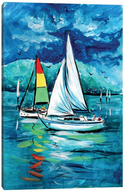 Sailboats In Balaton Canvas Art Print - Hungary Art