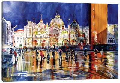 Venice At Rain Canvas Art Print - Anna Brigitta Kovacs