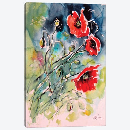Playful Poppy Flowers II Canvas Print #AKV592} by Anna Brigitta Kovacs Canvas Artwork