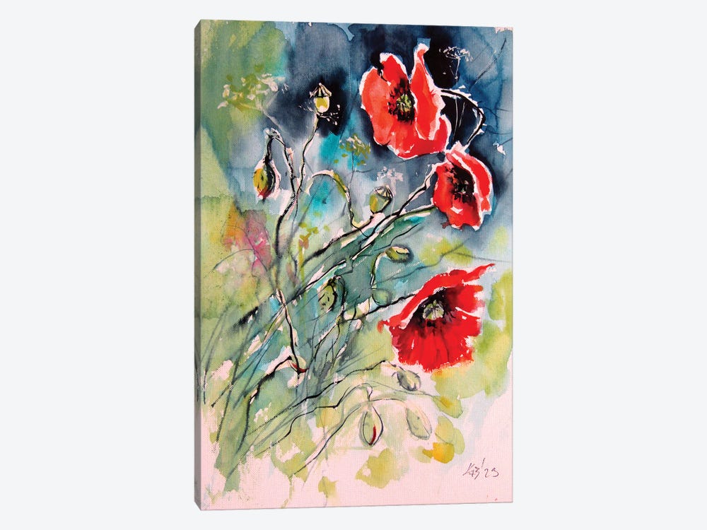 Playful Poppy Flowers II by Anna Brigitta Kovacs 1-piece Canvas Print