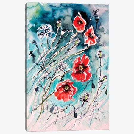 Playful Poppy Flowers Canvas Print #AKV593} by Anna Brigitta Kovacs Canvas Artwork