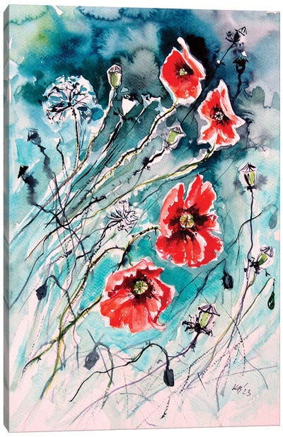Playful Poppy Flowers Canvas Art Print - Anna Brigitta Kovacs