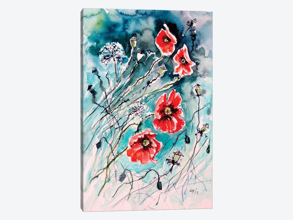 Playful Poppy Flowers by Anna Brigitta Kovacs 1-piece Canvas Wall Art