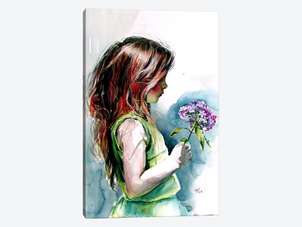 Girl With Purple Floral by Anna Brigitta Kovacs 1-piece Canvas Print
