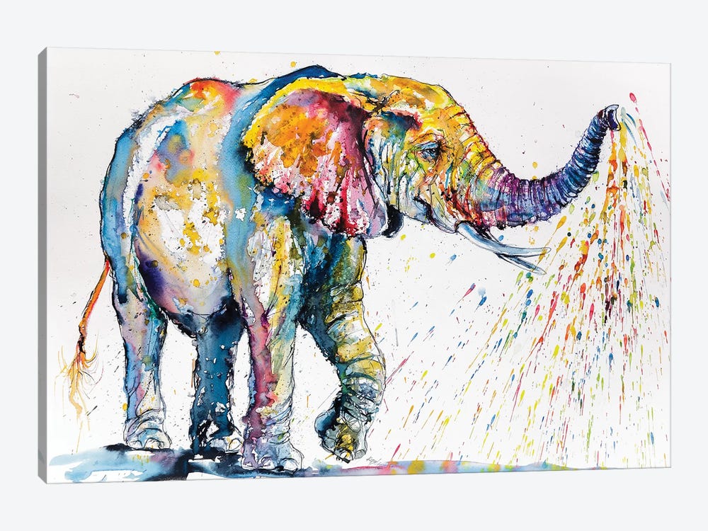 Playing Colorful Elephant by Anna Brigitta Kovacs 1-piece Canvas Wall Art