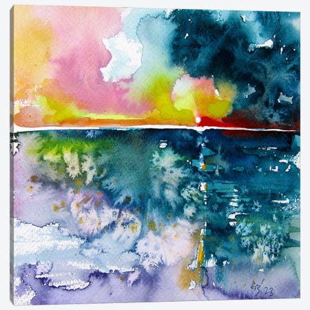 Seascape With Sunrise Canvas Print #AKV672} by Anna Brigitta Kovacs Canvas Art Print