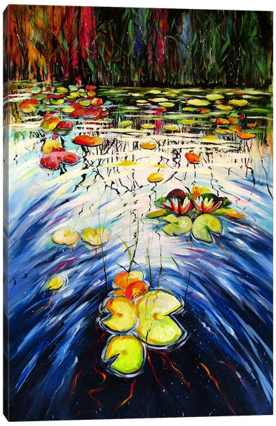 Water Mirror And Water Lilies Canvas Art Print - Anna Brigitta Kovacs
