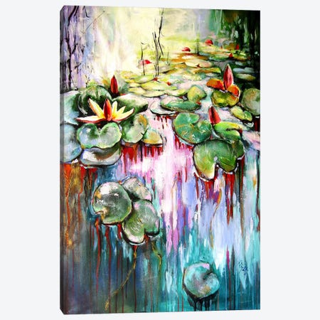 Water Mirror And Water Lilies With Gold II Canvas Print #AKV678} by Anna Brigitta Kovacs Canvas Print