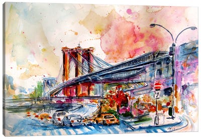 Brooklyn Bridge II Canvas Art Print - Anna Brigitta Kovacs