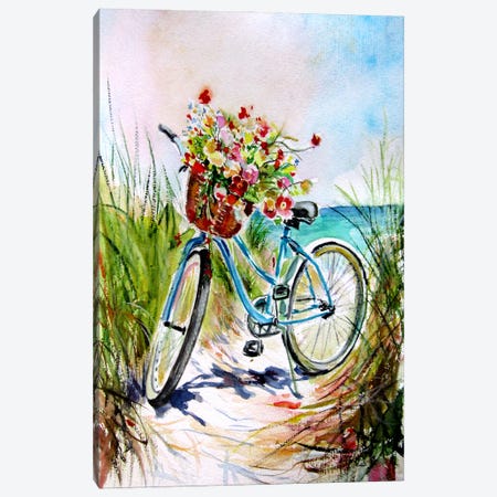 Bycicle With Bouquet Of Flowers Canvas Print #AKV694} by Anna Brigitta Kovacs Canvas Art