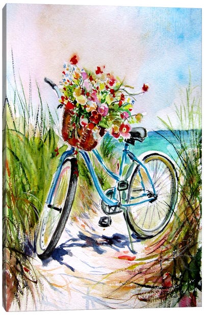 Bycicle With Bouquet Of Flowers Canvas Art Print - Anna Brigitta Kovacs