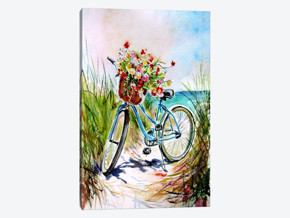 Bycicle With Bouquet Of Flowers by Anna Brigitta Kovacs 1-piece Canvas Print
