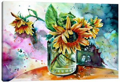 Sunflower Still Life Canvas Art Print - Anna Brigitta Kovacs