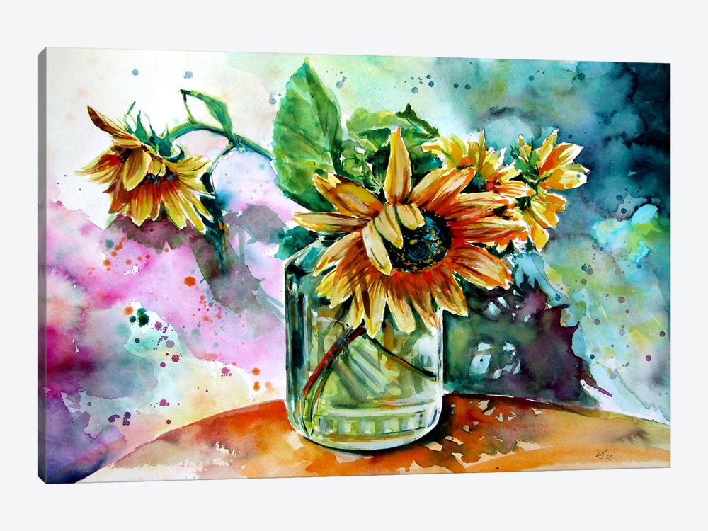 Sunflower Still Life by Anna Brigitta Kovacs 1-piece Canvas Wall Art
